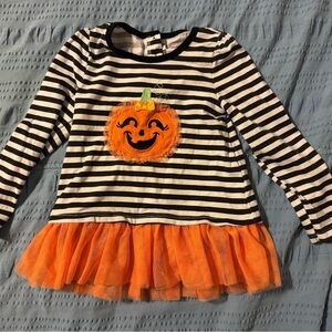 Nannette Black and White Striped Pumpkin Tunic with Orange Tutu Hem